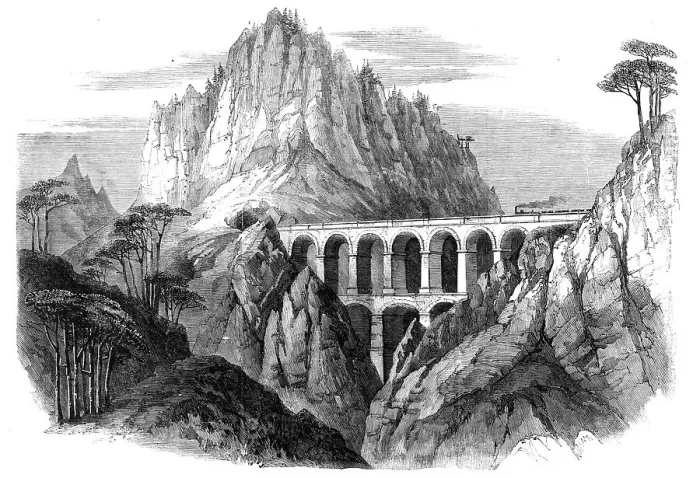 Framed Print : The Great Semmering Railway - the Bollerswand Viaduct and Tunnel, 1860. Creator: Unknown Framed Print : The Great Semmering Railway - the Bollerswand Viaduct and Tunnel, 1860. Creator: Unknown