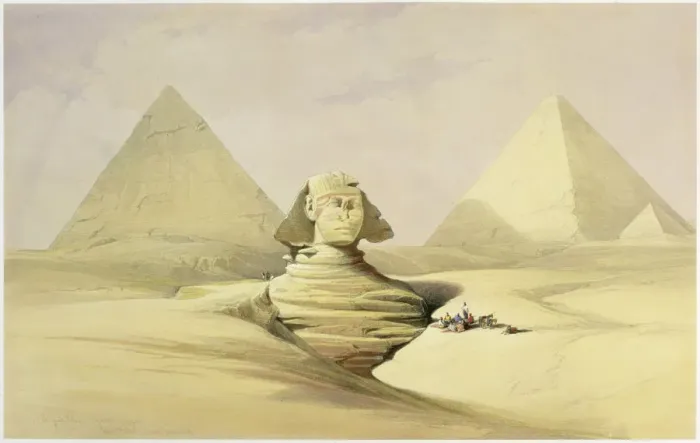 Framed Print : The Great Sphinx and the Pyramids of Giza, Egypt, c1845. Artist: David Roberts Framed Print : The Great Sphinx and the Pyramids of Giza, Egypt, c1845. Artist: David Roberts