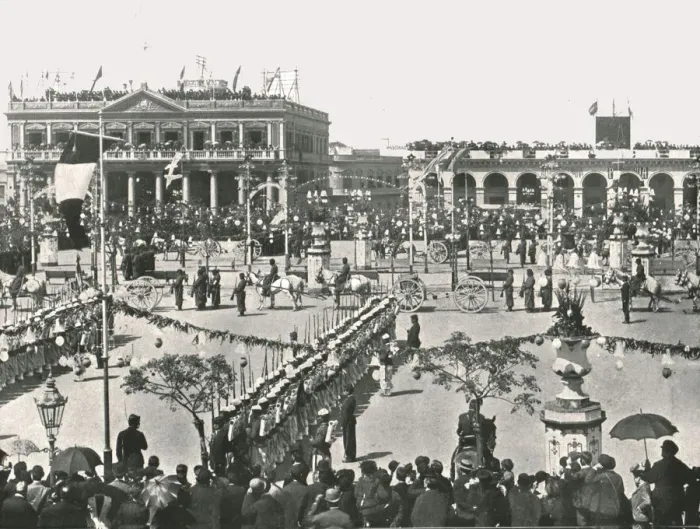 Framed Print : The Great Square on a Fete Day, Montevideo, Uruguay, 1895. Creator: Unknown Framed Print : The Great Square on a Fete Day, Montevideo, Uruguay, 1895. Creator: Unknown