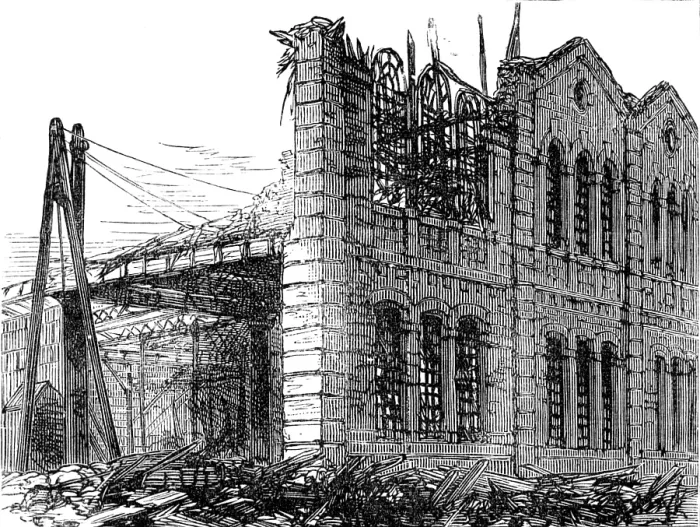 Framed Print : The Great Storm of Wind on Friday week: fallen gable at Shoreditch Goods Station, 1881. Creator: Unknown Framed Print : The Great Storm of Wind on Friday week: fallen gable at Shoreditch Goods Station, 1881. Creator: Unknown