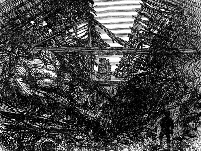 Framed Print : Great Storm of Wind on Friday week: ruins caused by fall of chimney shaft, Charles-Street... 1881. Creator: Unknown Framed Print : Great Storm of Wind on Friday week: ruins caused by fall of chimney shaft, Charles-Street... 1881. Creator: Unknown