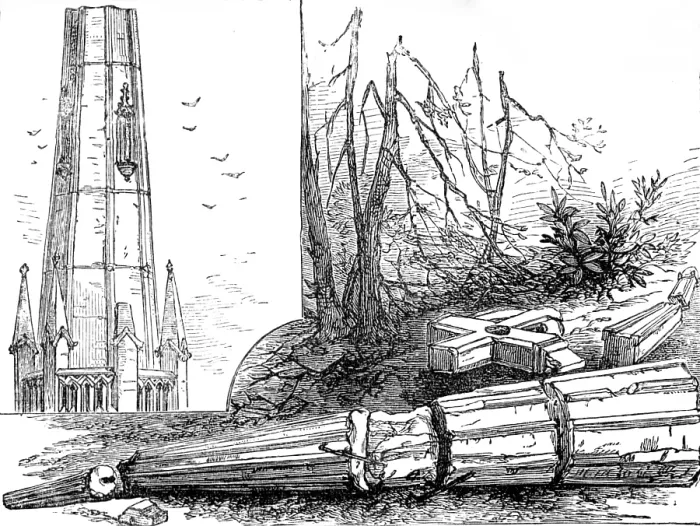 Framed Print : The Great Storm of Wind on Friday week: spire of St. Michael's Church, Blackheath, blown down, 1881. Creator: Unknown. The Great Storm of Wind on Friday week: spire of St Framed Print : The Great Storm of Wind on Friday week: spire of St. Michael's Church, Blackheath, blown down, 1881. Creator: Unknown. The Great Storm of Wind on Friday week: spire of St