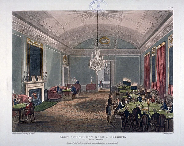 The Great Subscription Room, interior of the Brookss Club, St Jamess Street, London, 1808