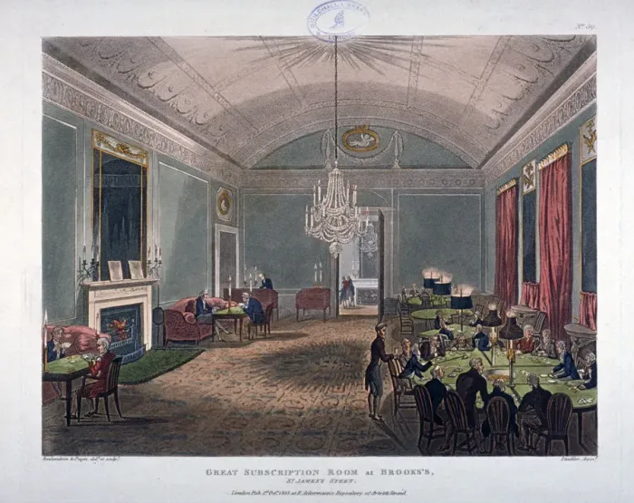 Framed Print : The Great Subscription Room, interior of the Brookss Club, St Jamess Street, London, 1808 Framed Print : The Great Subscription Room, interior of the Brookss Club, St Jamess Street, London, 1808