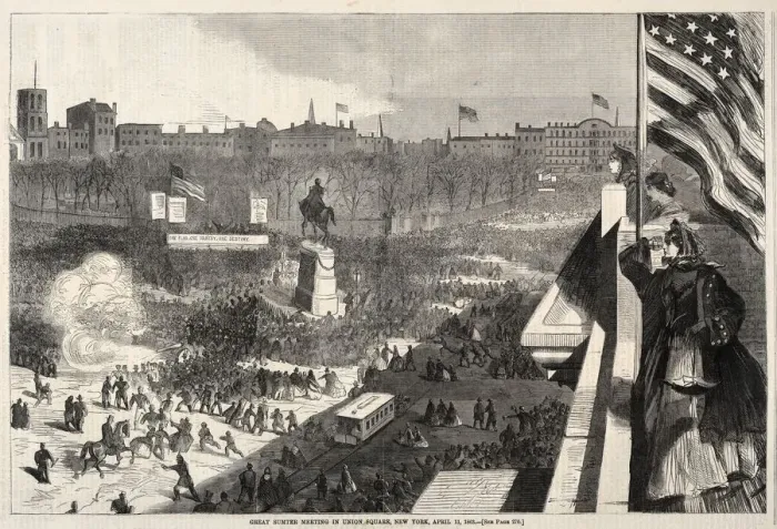 Framed Print : Great Sumter Meeting in Union Square, New York, April 11, 1863, 1863. Creator: Winslow Homer