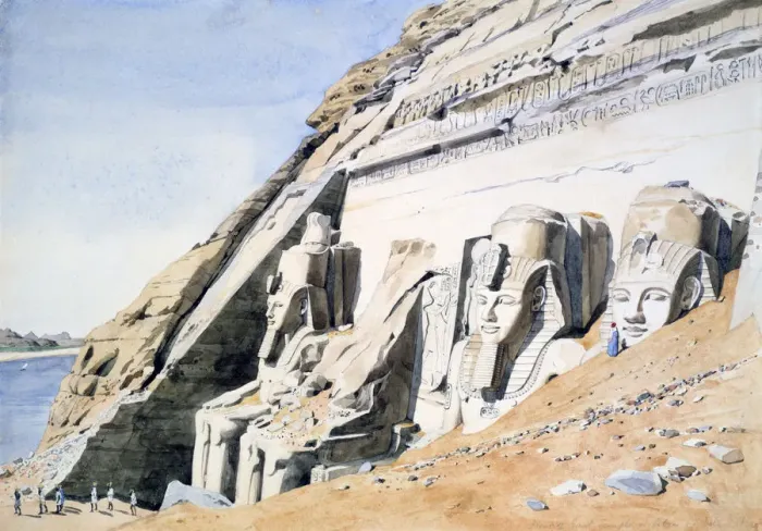 Framed Print : Front of the Great Temple at Abu Simbel, Egypt, c1845. Artist: GF Weston Framed Print : Front of the Great Temple at Abu Simbel, Egypt, c1845. Artist: GF Weston