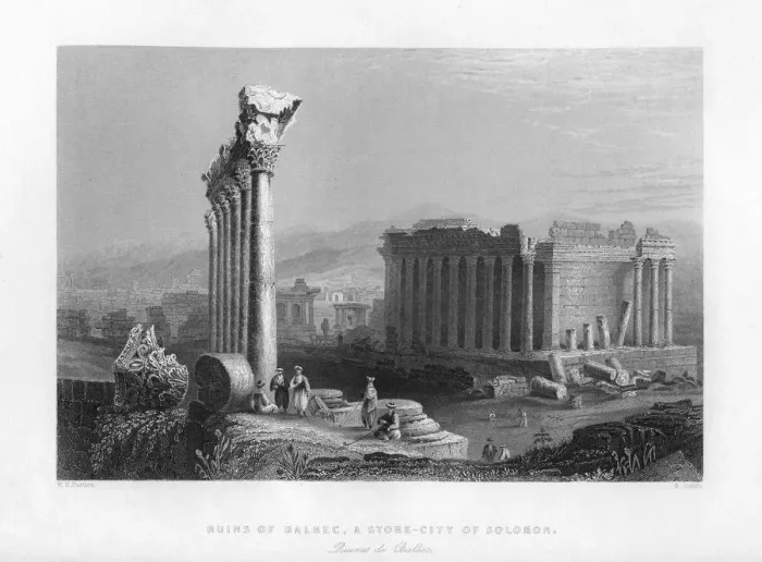 Framed Print : The Great Temple at Baalbec (Heliopolis), Egypt, 1841. Artist: Robert Sands Framed Print : The Great Temple at Baalbec (Heliopolis), Egypt, 1841. Artist: Robert Sands
