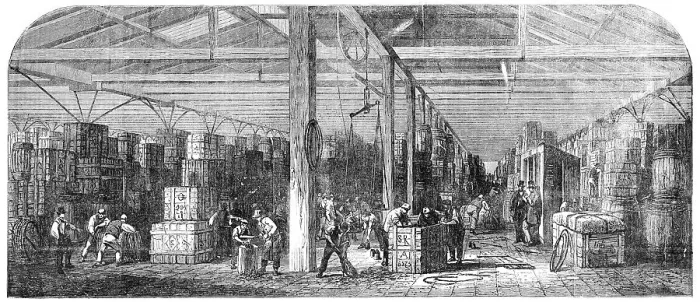 Framed Print : The Great Tobacco Warehouse, at the London Docks, 1856. Creator: Unknown Framed Print : The Great Tobacco Warehouse, at the London Docks, 1856. Creator: Unknown