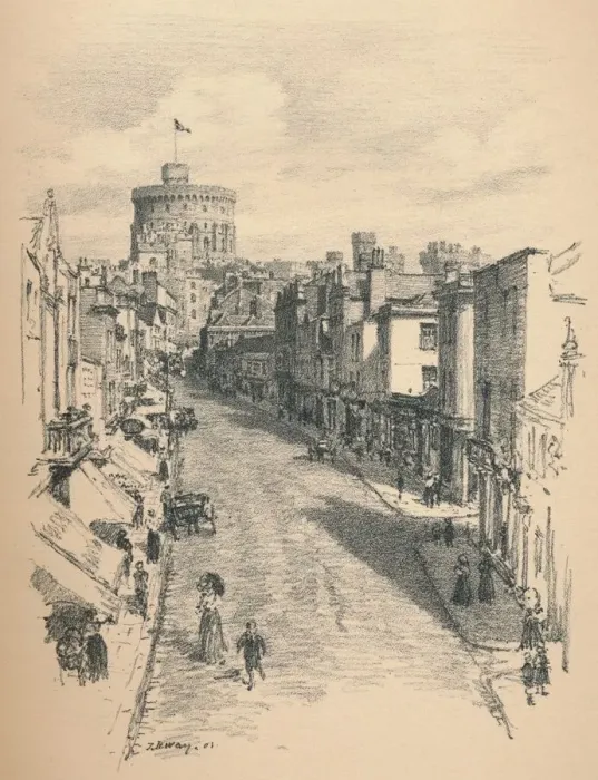Framed Print : Great Tower of Windsor Castle From Peascod Street, 1902. Artist: Thomas Robert Way Framed Print : Great Tower of Windsor Castle From Peascod Street, 1902. Artist: Thomas Robert Way