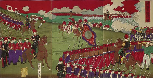 The Great Training Maneuvers by Various Army Corps (Shotai dai choren no zu). Artist: Chikanobu, Toyohara (1838?1912)