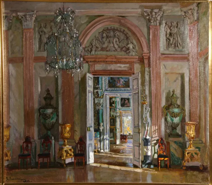 Framed Print : The Great Vestibule in the Kuskovo Palace, 1917. Artist: Zhukovsky, Stanislav Yulianovich (1873-1944) Framed Print : The Great Vestibule in the Kuskovo Palace, 1917. Artist: Zhukovsky, Stanislav Yulianovich (1873-1944)