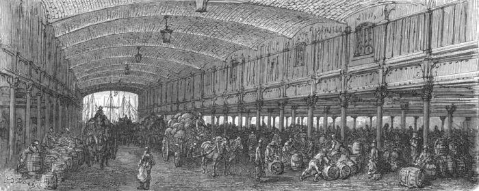 Framed Print : The Great Warehouse-St. Katherines Dock, 1872. Creator: Gustave Doré