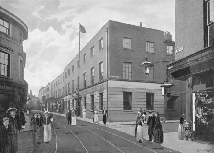 Framed Print : The Great White Horse Hotel, Ipswich, c1896. Artist: William Vick Framed Print : The Great White Horse Hotel, Ipswich, c1896. Artist: William Vick