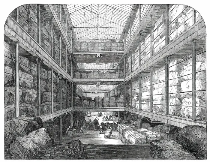 Framed Print : The Great Wool-Floor at the London Docks, 1850. Creator: Unknown Framed Print : The Great Wool-Floor at the London Docks, 1850. Creator: Unknown