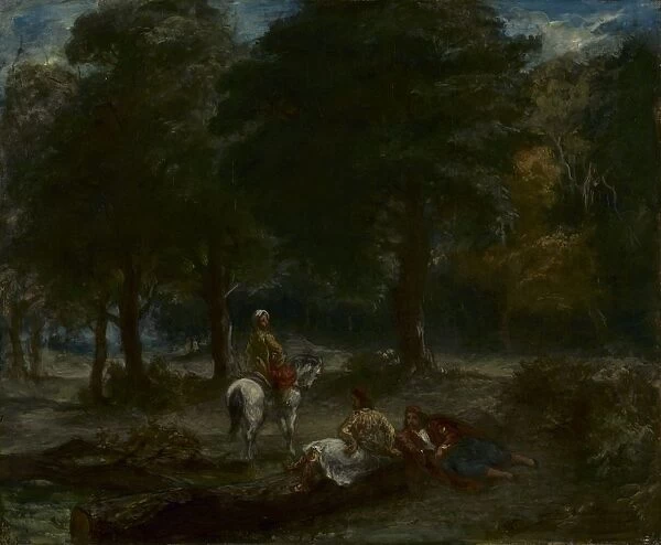 Greek Cavalry Men Resting in Forest, 1858. Creator: Eugene Delacroix (French, 1798-1863)