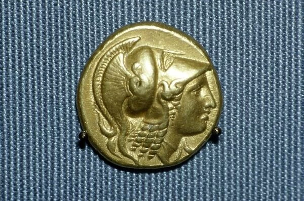 Greek Coin, Head of Athena on a gold stater of Alexander the Great, 336-323 BC