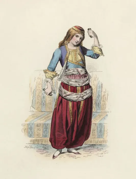 Framed Print : Greek Dancer woman, color engraving 1870 Framed Print : Greek Dancer woman, color engraving 1870