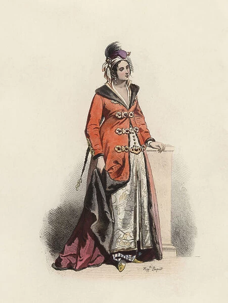 Greek Lady, in the modern age, color engraving 1870