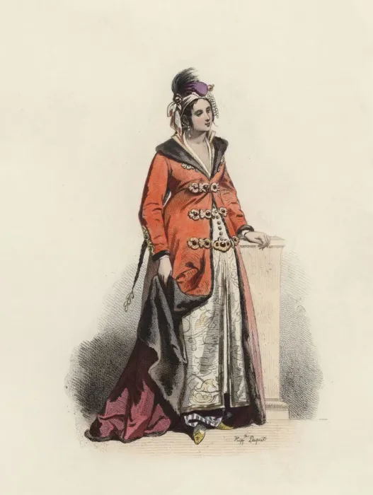 Framed Print : Greek Lady, in the modern age, color engraving 1870 Framed Print : Greek Lady, in the modern age, color engraving 1870