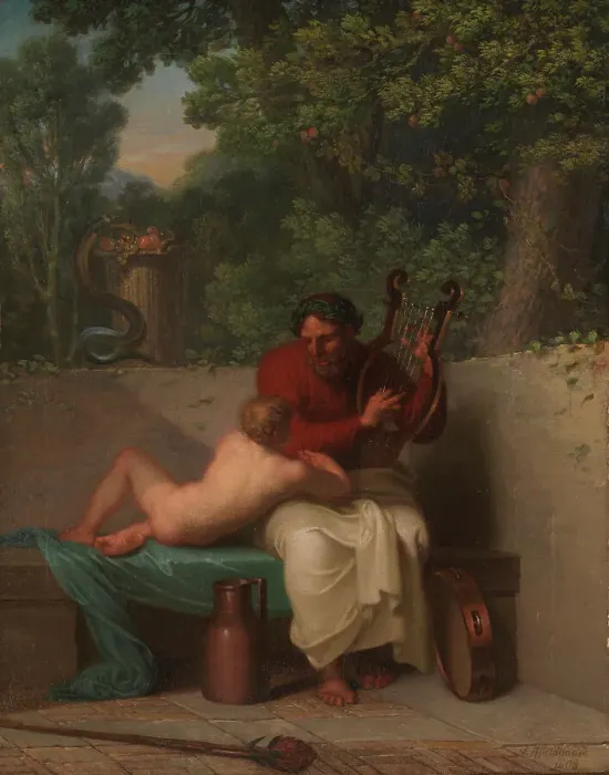Framed Print : The Greek Poet Anacreon and Bathyll;Anacreon and Amaryllis (Bathyll), 1808. Creator: Nicolai Abraham Abildgaard Framed Print : The Greek Poet Anacreon and Bathyll;Anacreon and Amaryllis (Bathyll), 1808. Creator: Nicolai Abraham Abildgaard