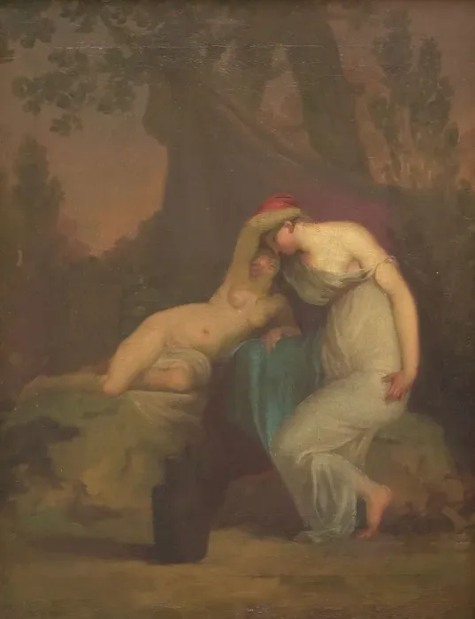 Framed Print : The Greek Poet Sappho and the Girl from Mytilene, 1809. Creator: Nicolai Abraham Abildgaard Framed Print : The Greek Poet Sappho and the Girl from Mytilene, 1809. Creator: Nicolai Abraham Abildgaard
