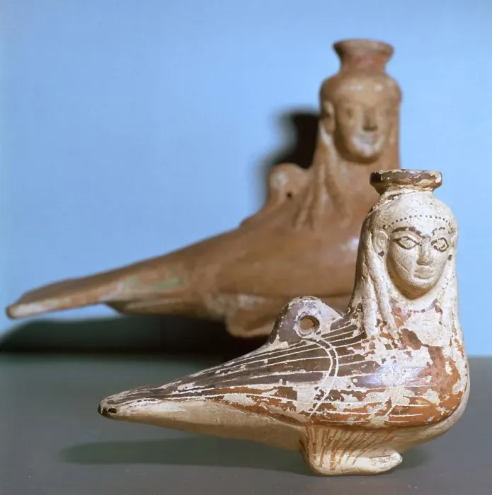 Framed Print : Greek terracotta in the shape of a siren, c570BC Framed Print : Greek terracotta in the shape of a siren, c570BC