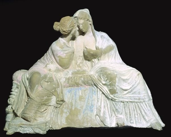 Greek terracotta statuette of two women chatting