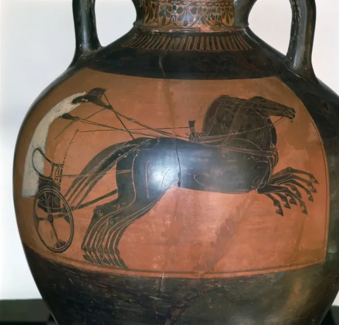 Framed Print : Greek vase depicting a chariot, c5th-6th century BC Framed Print : Greek vase depicting a chariot, c5th-6th century BC