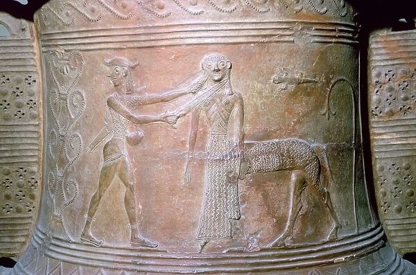 Greek vase detail of Perseus killing the Gorgon, 7th century BC