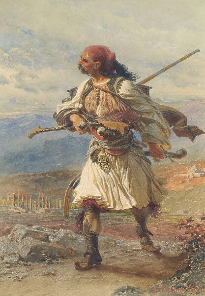 Greek Warrior, 1861. Artist: Haag, Carl (1820-1915)