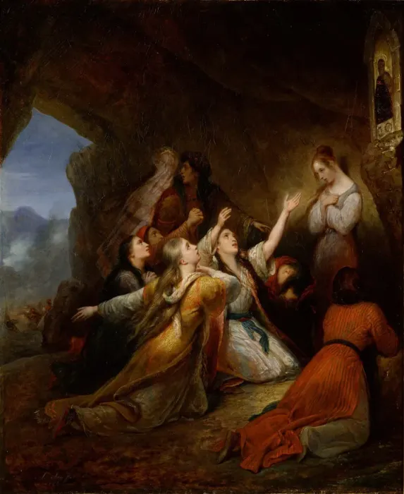 Framed Print : Greek Women Imploring at the Virgin of Assistance, 1826. Artist: Scheffer, Ary (1795-1858) Framed Print : Greek Women Imploring at the Virgin of Assistance, 1826. Artist: Scheffer, Ary (1795-1858)