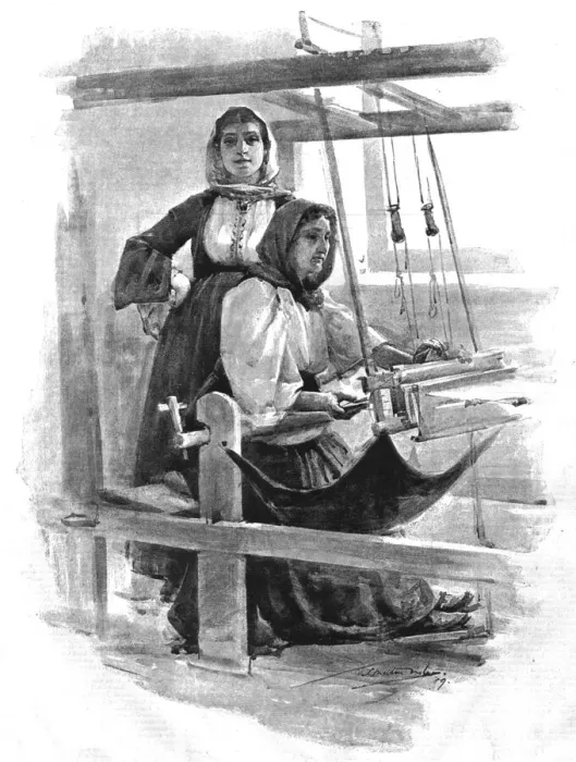 Framed Print : Greek women making Silk and Gold Thread Veils in the Factory at Athens, 1890. Creator: Samuel Melton Fisher Framed Print : Greek women making Silk and Gold Thread Veils in the Factory at Athens, 1890. Creator: Samuel Melton Fisher