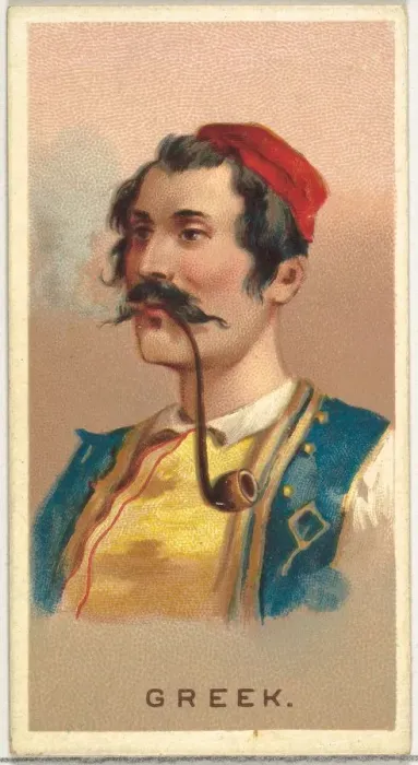 Framed Print : Greek, from Worlds Smokers series (N33) for Allen & Ginter Cigarettes, 1888 Framed Print : Greek, from Worlds Smokers series (N33) for Allen & Ginter Cigarettes, 1888