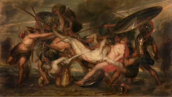 Framed Print : The Greeks and the Trojans Fighting over the Body of Patroclus. Creator: Antoine Joseph Wiertz Framed Print : The Greeks and the Trojans Fighting over the Body of Patroclus. Creator: Antoine Joseph Wiertz