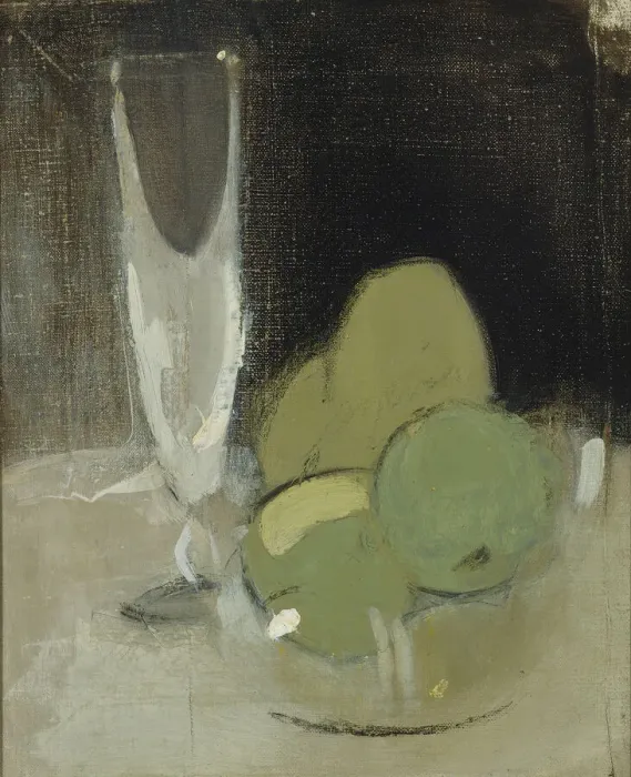 Framed Print : Green Apples And Champagne Glass, 1934. Creator: Schjerfbeck, Helene (1862-1946) Framed Print : Green Apples And Champagne Glass, 1934. Creator: Schjerfbeck, Helene (1862-1946)