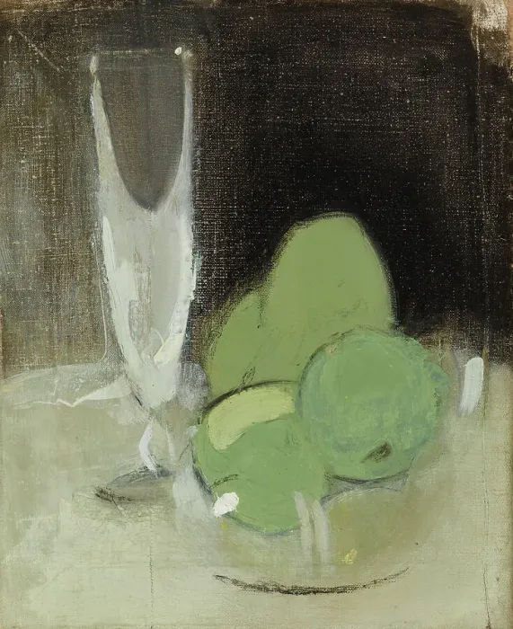 Framed Print : Green Apples and Champagne Glass, 1934. Creator: Helene Schjerfbeck Framed Print : Green Apples and Champagne Glass, 1934. Creator: Helene Schjerfbeck