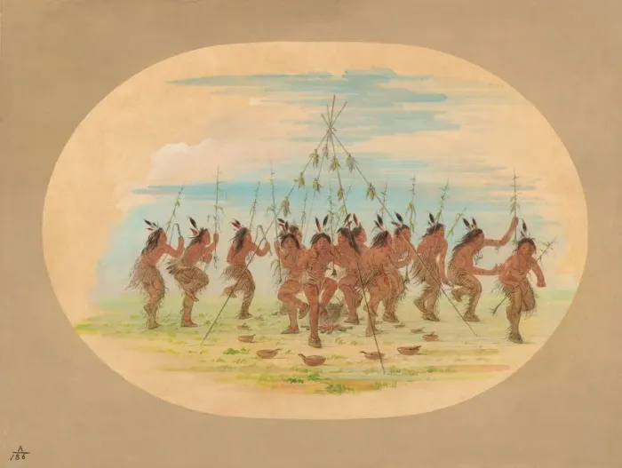 Framed Print : Green Corn Dance - Minatarrees, 1861. Creator: George Catlin Framed Print : Green Corn Dance - Minatarrees, 1861. Creator: George Catlin
