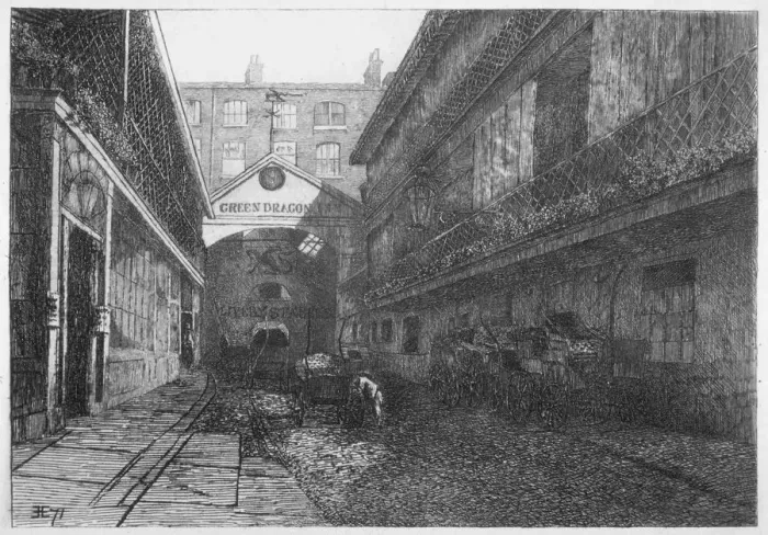 Framed Print : The Green Dragon Inn, Bishopsgate, City of London, 1871. Artist: E Edwards Framed Print : The Green Dragon Inn, Bishopsgate, City of London, 1871. Artist: E Edwards