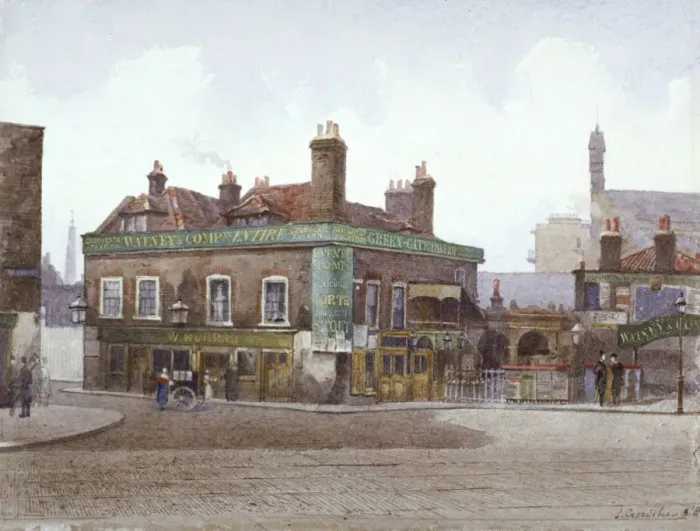 Framed Print : Green Gate Tavern at the junction of City Road and Bath Street, London, c1880. Artist Framed Print : Green Gate Tavern at the junction of City Road and Bath Street, London, c1880. Artist