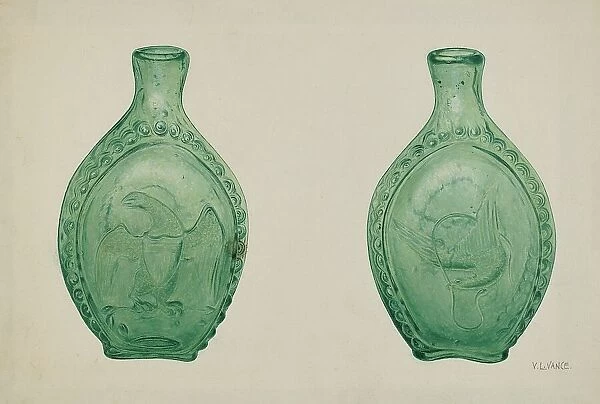 Green Glass Flask, c. 1940. Creator: V. L. Vance