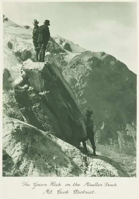 Framed Print : The green rock on the Meuller track, Mt Cook district, 1920s. Creator: Harry Moult Framed Print : The green rock on the Meuller track, Mt Cook district, 1920s. Creator: Harry Moult