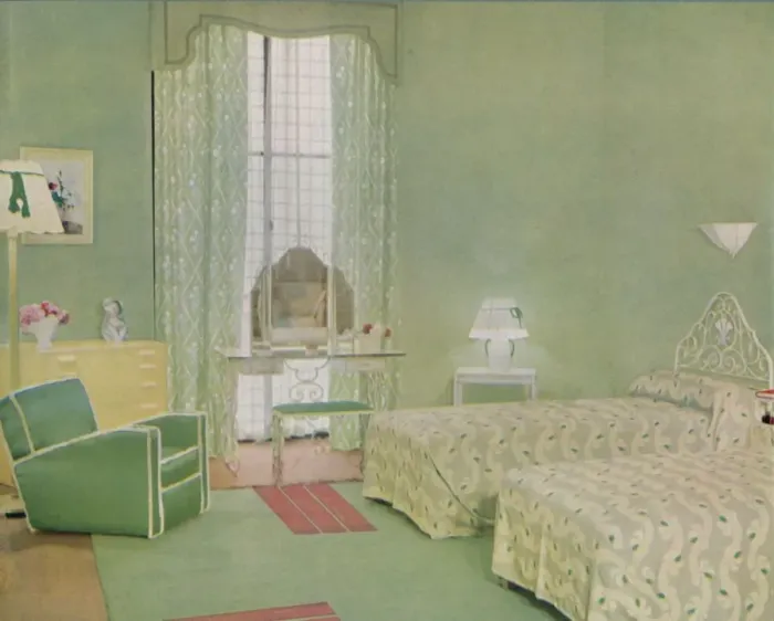 Framed Print : Green and White Colour Scheme for a Bedroom, 1938 Framed Print : Green and White Colour Scheme for a Bedroom, 1938