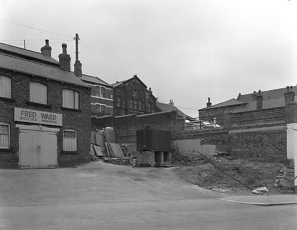 Greengrocers warehouse exterior, Mexborough, South Yorkshire, 1966