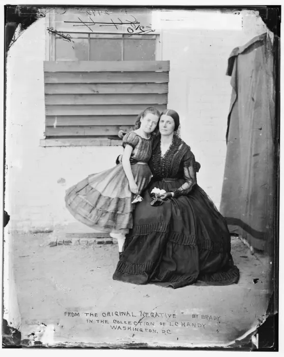 Framed Print : Greenhow, Mrs. & daughter (imprisoned in old Capitol Prison in Wash. D. C. ), between 1865 and 1880. Creator: Unknown Framed Print : Greenhow, Mrs. & daughter (imprisoned in old Capitol Prison in Wash. D. C. ), between 1865 and 1880. Creator: Unknown