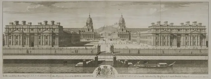 Framed Print : Greenwich Hospital, London, 1734. Artist: William Henry Toms Framed Print : Greenwich Hospital, London, 1734. Artist: William Henry Toms