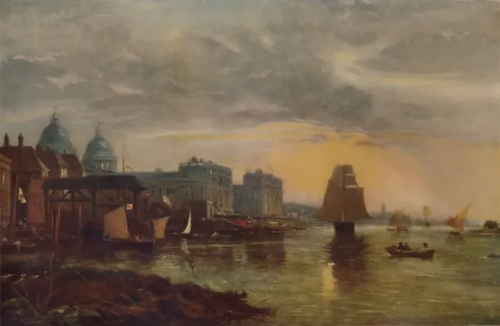 Framed Print : Greenwich Hospital from the River, 1854, (1935). Artist: James Holland Framed Print : Greenwich Hospital from the River, 1854, (1935). Artist: James Holland