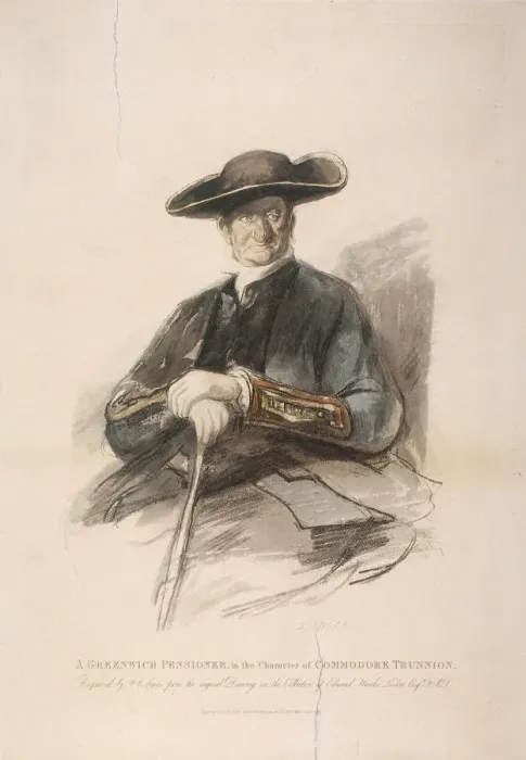 Framed Print : Greenwich Pensioner in the character of Commodore Trunion, Greenwich Hospital, London, 1826 Framed Print : Greenwich Pensioner in the character of Commodore Trunion, Greenwich Hospital, London, 1826