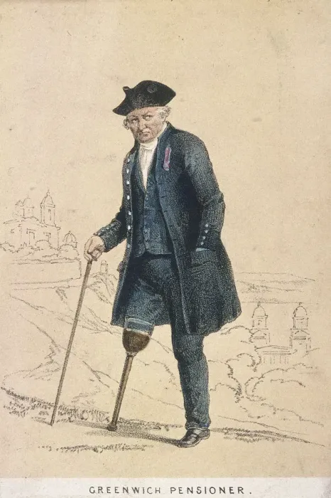Framed Print : A Greenwich pensioner with one leg, 1855. Artist: Day & Son Framed Print : A Greenwich pensioner with one leg, 1855. Artist: Day & Son
