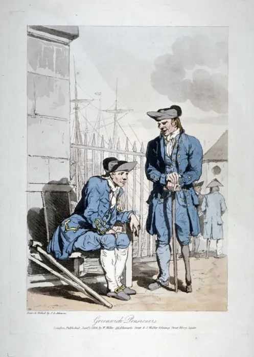 Framed Print : Greenwich Pensioners, 1808. Artist: John Augustus Atkinson Framed Print : Greenwich Pensioners, 1808. Artist: John Augustus Atkinson