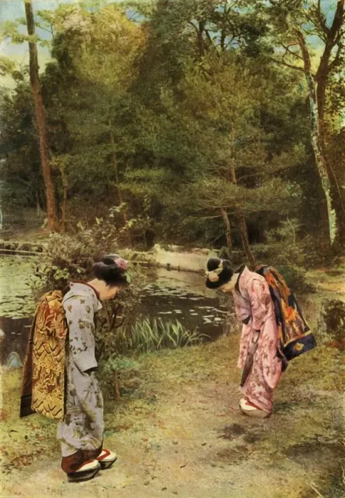 Framed Print : Greetings in the Temple Grounds, 1910. Creator: Herbert Ponting Framed Print : Greetings in the Temple Grounds, 1910. Creator: Herbert Ponting